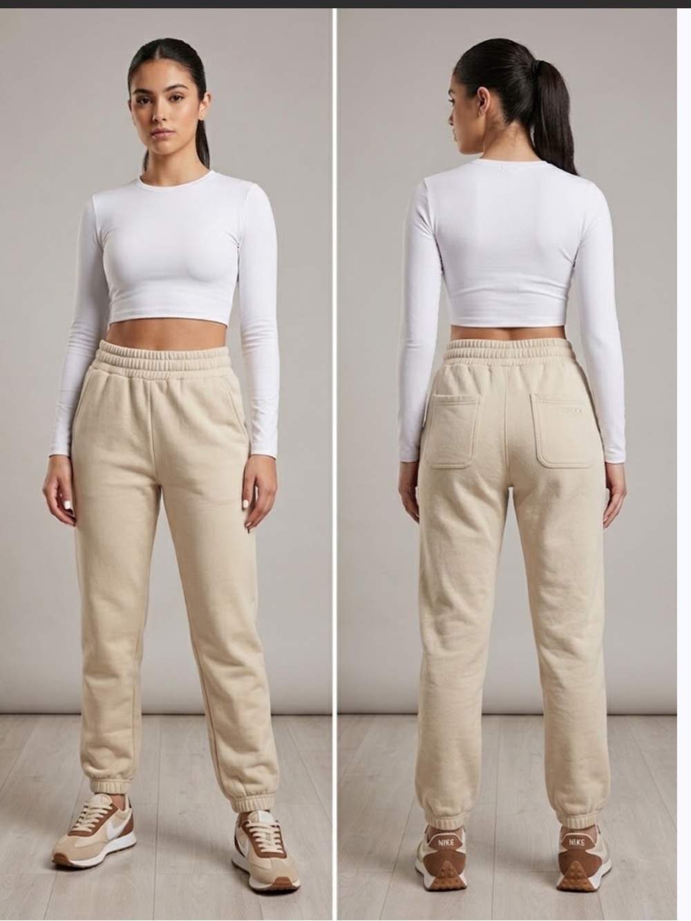 POPFLEX Beige High-Rise Elastic Waist Joggers